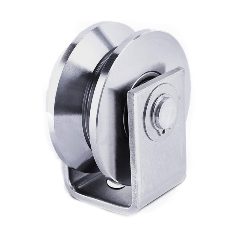 Chiloskit Heavy Duty Pulley Block with Bracket for Rope, 2 inch 304 Stainless Steel Sliding Gate Caster Bearing V Groove Guide Rollers Wheel System for Lifting,660 lbs Capacity (V) - Image 1